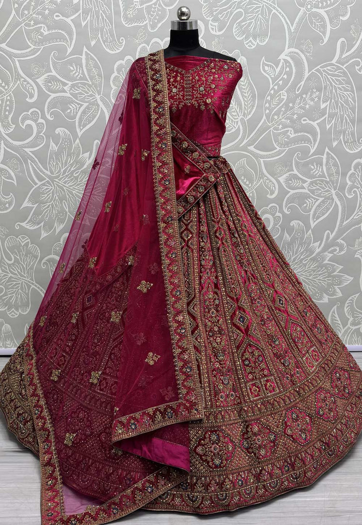 Magenta Velvet Bridal Lehenga Choli
