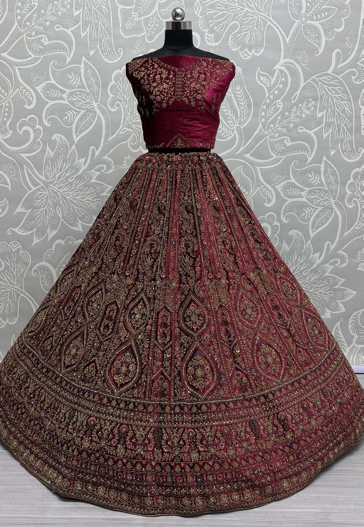 Magenta Velvet Bridal Lehenga Choli