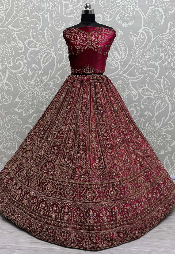 Magenta Velvet Bridal Lehenga Choli