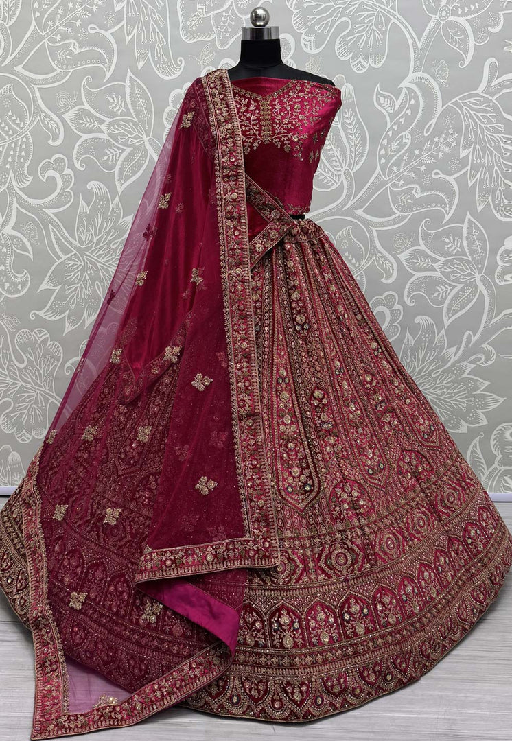 Magenta Velvet Bridal Lehenga Choli