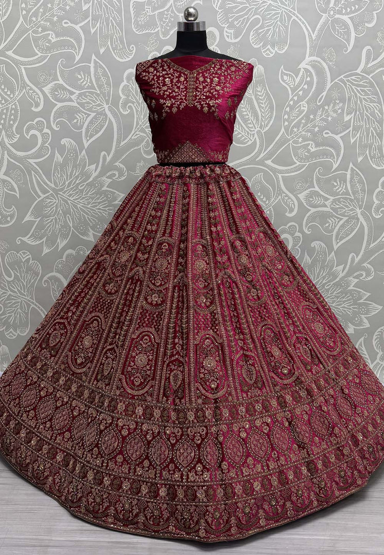 Magenta Velvet Bridal Lehenga Choli