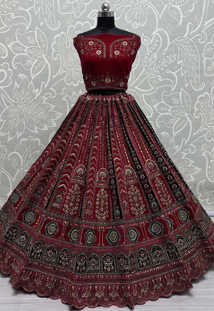 Magenta Velvet Bridal Lehenga Choli