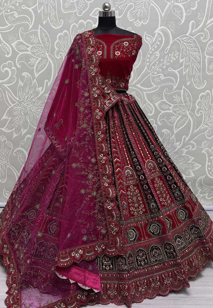 Magenta Velvet Bridal Lehenga Choli
