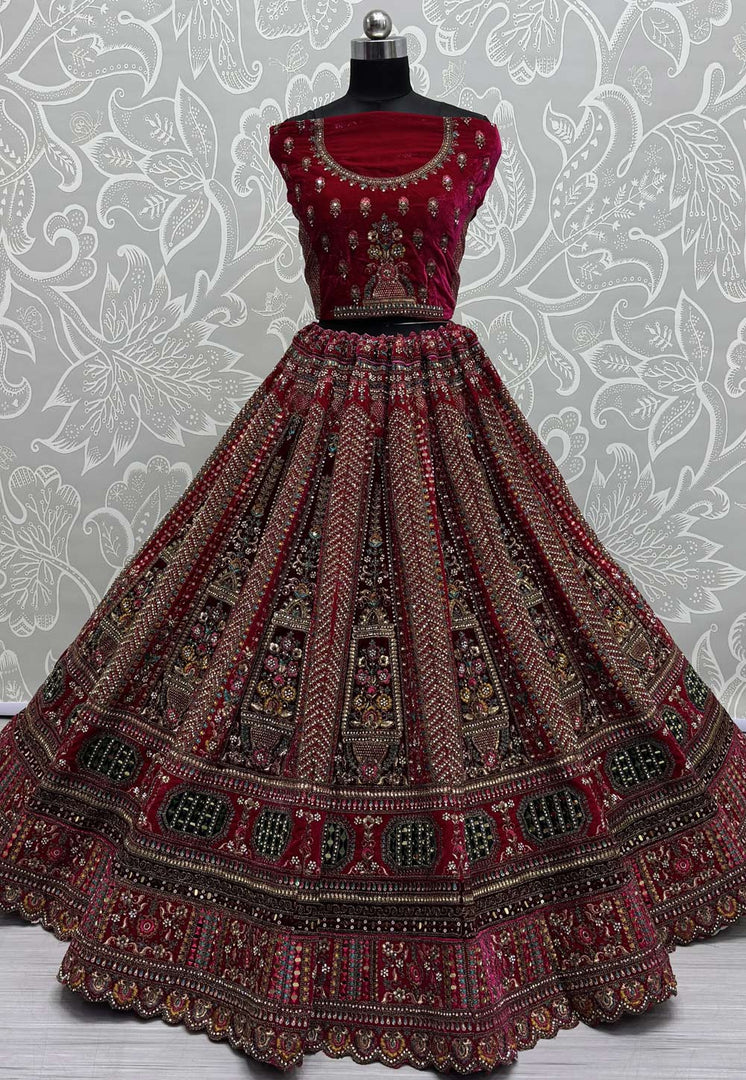 Magenta Velvet Bridal Lehenga Choli