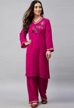 Load image into Gallery viewer, Magenta Velvet Kurta Set With Palazzo
