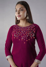 Load image into Gallery viewer, Magenta Velvet Readymade Pakistani Suit
