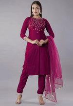 Load image into Gallery viewer, Magenta Velvet Readymade Pakistani Suit
