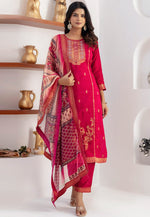 Load image into Gallery viewer, Magenta Viscose Jacquard Readymade Pant Style Suit
