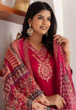 Load image into Gallery viewer, Magenta Viscose Jacquard Readymade Pant Style Suit
