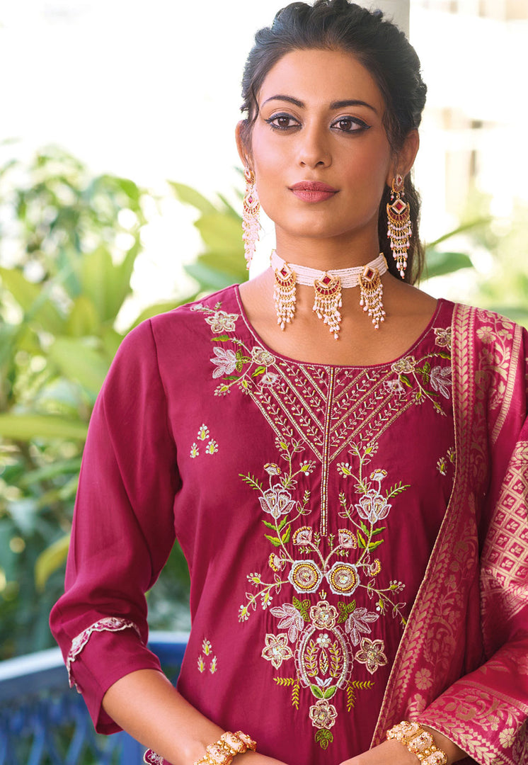 Magenta Viscose Readymade Pakistani Suit