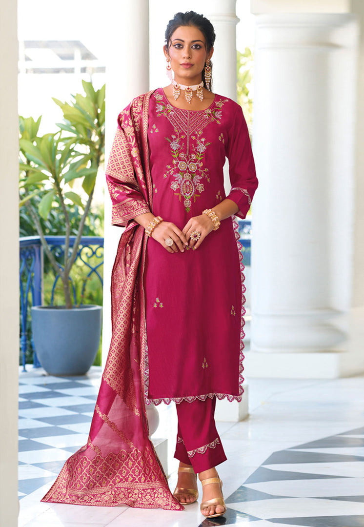Magenta Viscose Readymade Pakistani Suit