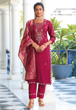 Load image into Gallery viewer, Magenta Viscose Readymade Pakistani Suit
