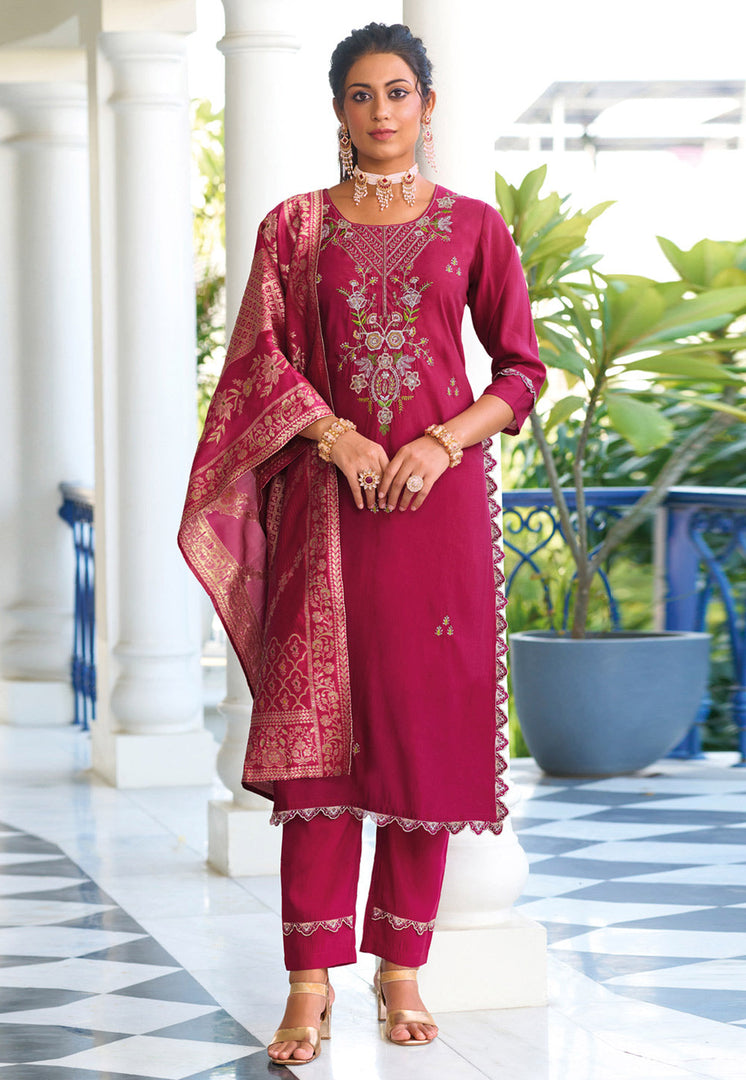 Magenta Viscose Readymade Pakistani Suit
