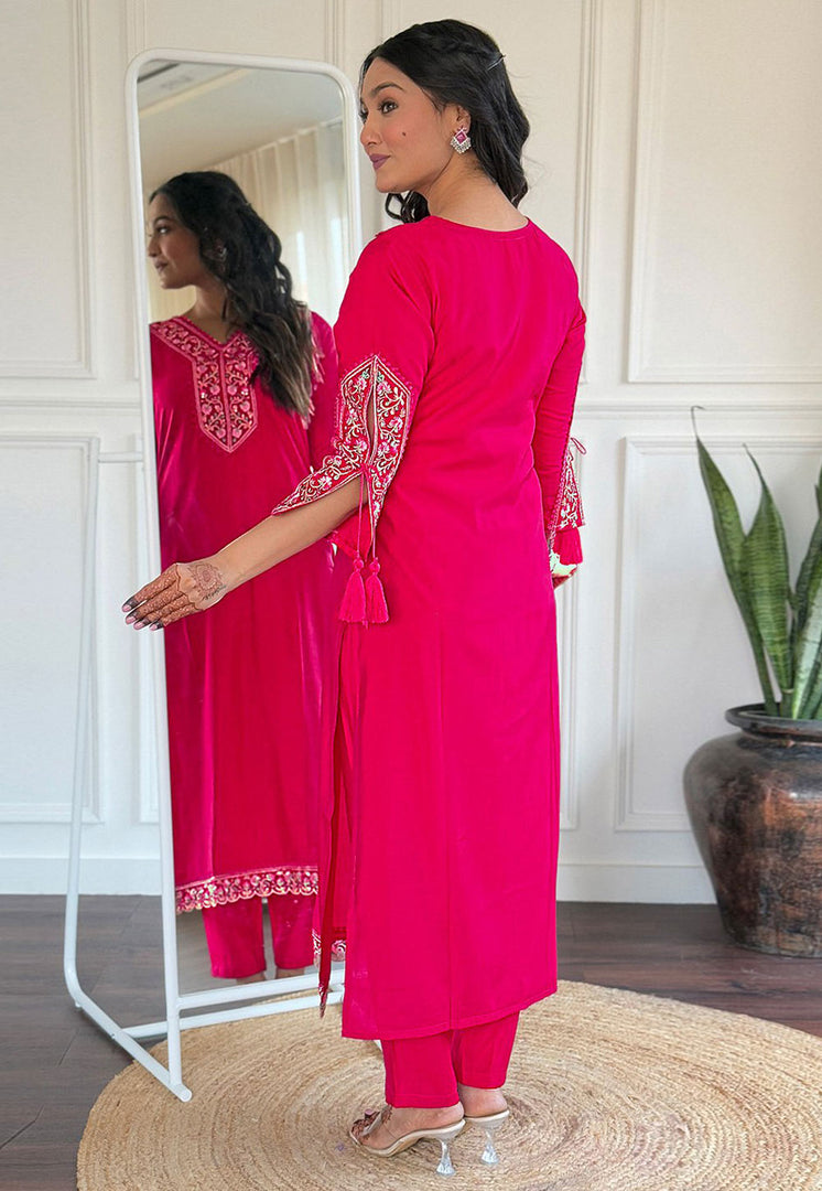 Magenta Viscose Readymade Pant Style Suit