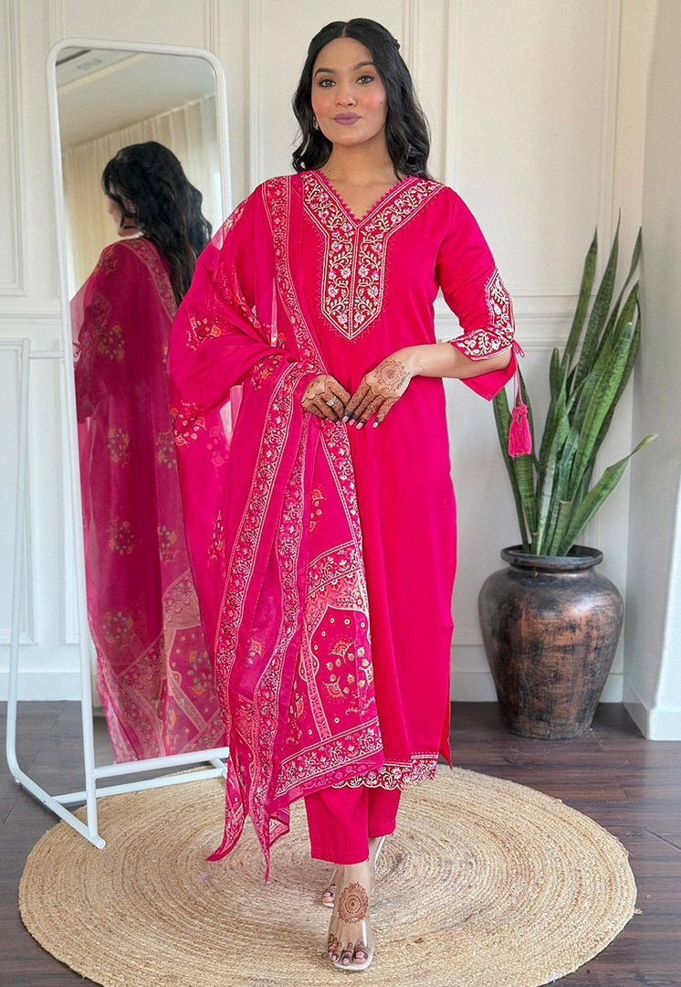 Magenta Viscose Readymade Pant Style Suit