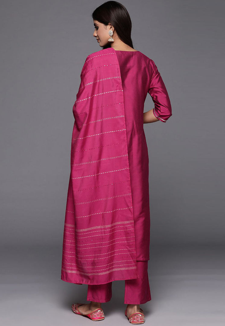 Magenta Viscose Readymade Pant Style Suit