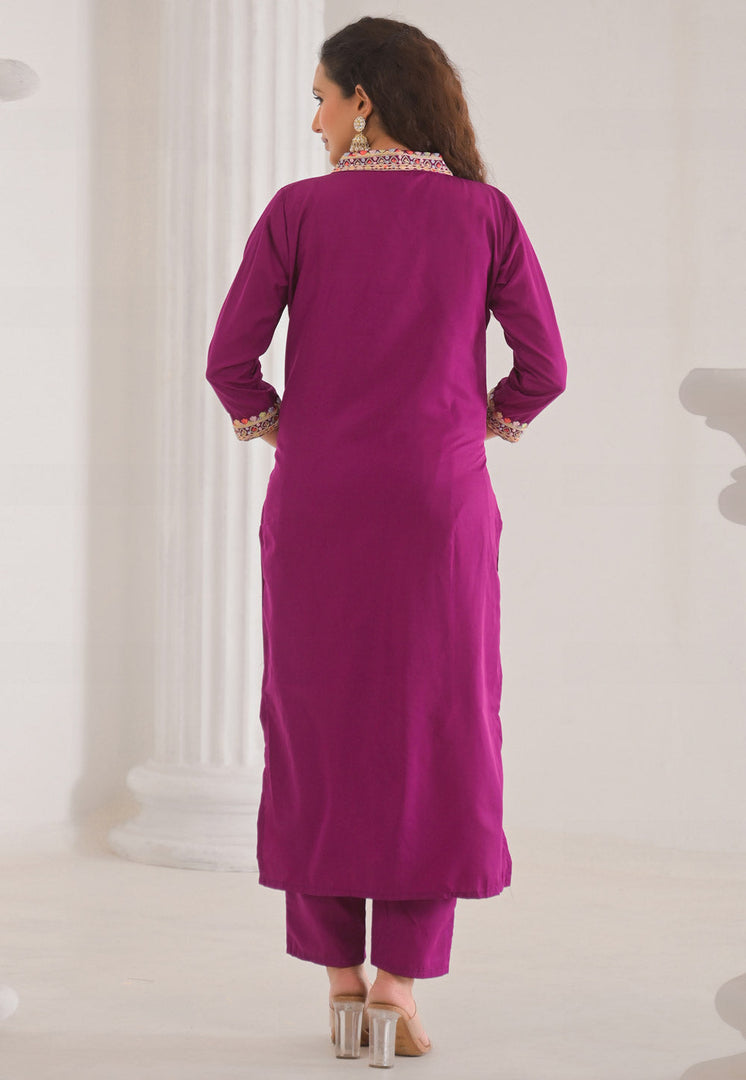 Magenta Viscose Readymade Pant Style Suit