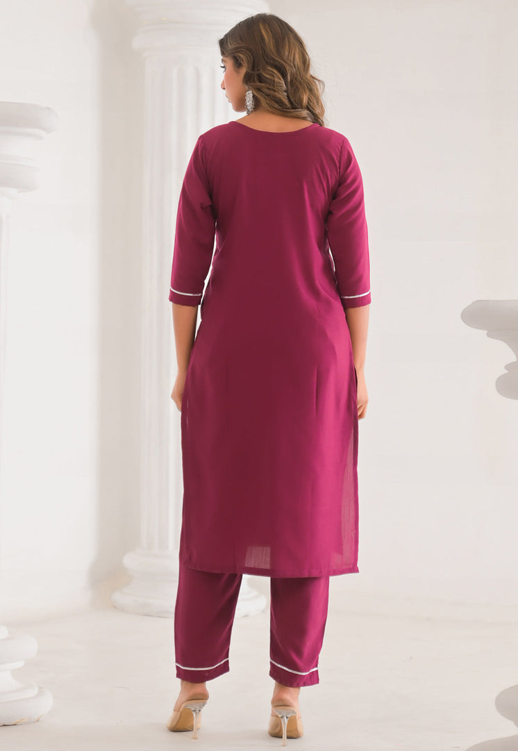 Magenta Viscose Readymade Pant Style Suit