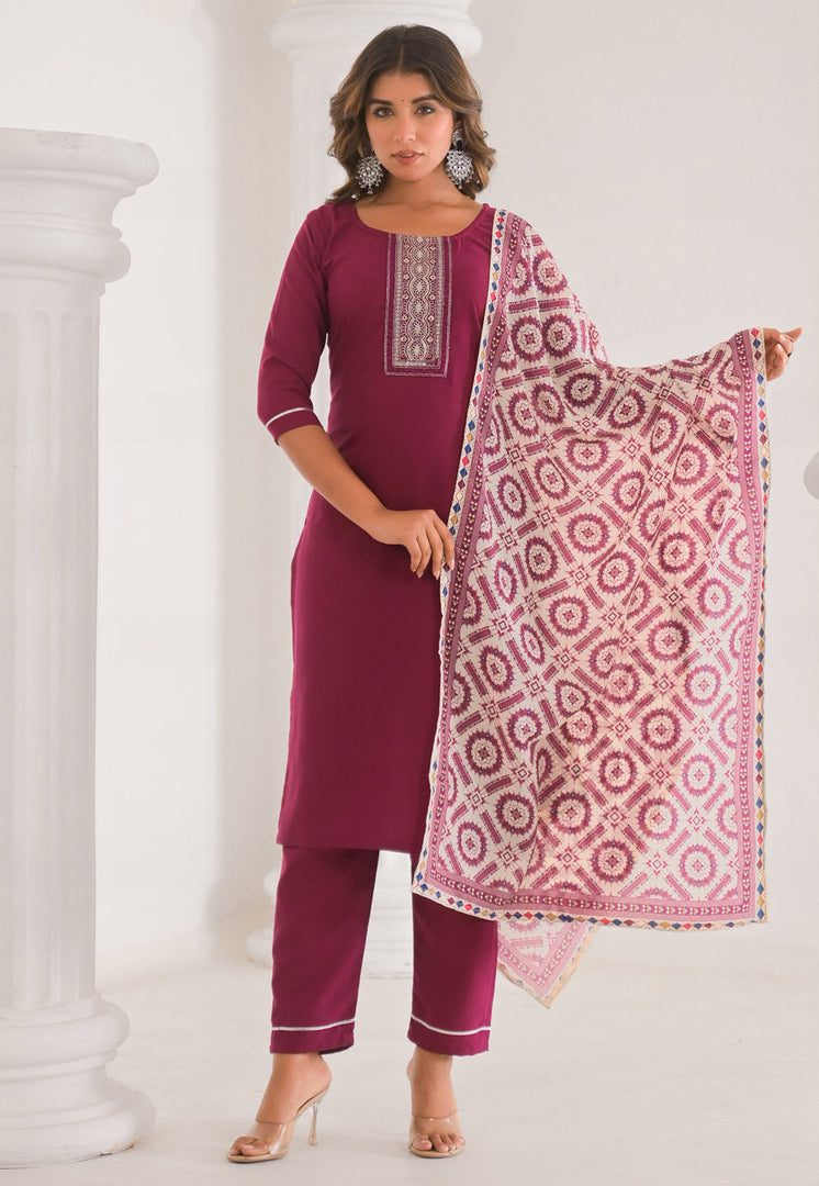 Magenta Viscose Readymade Pant Style Suit