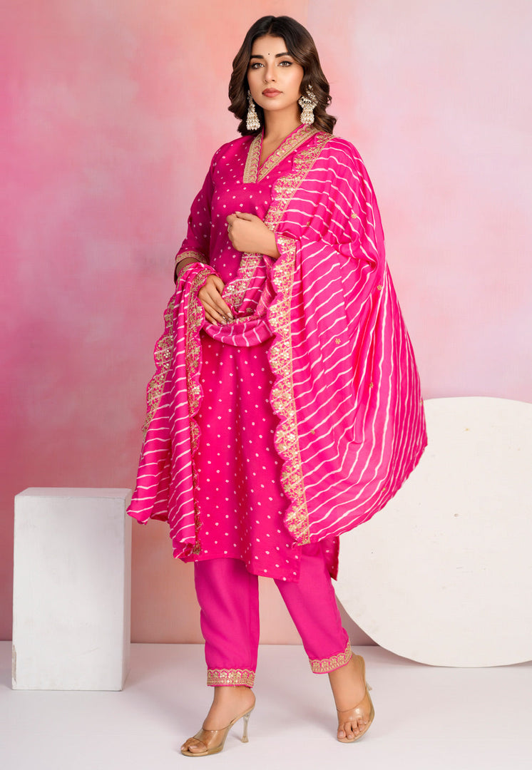Magenta Viscose Readymade Pant Style Suit