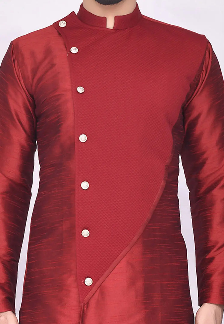 Maroon Art Silk Indo Western Suit