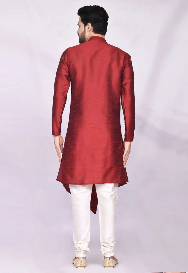 Maroon Art Silk Indo Western Suit
