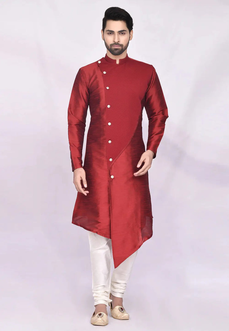 Maroon Art Silk Indo Western Suit