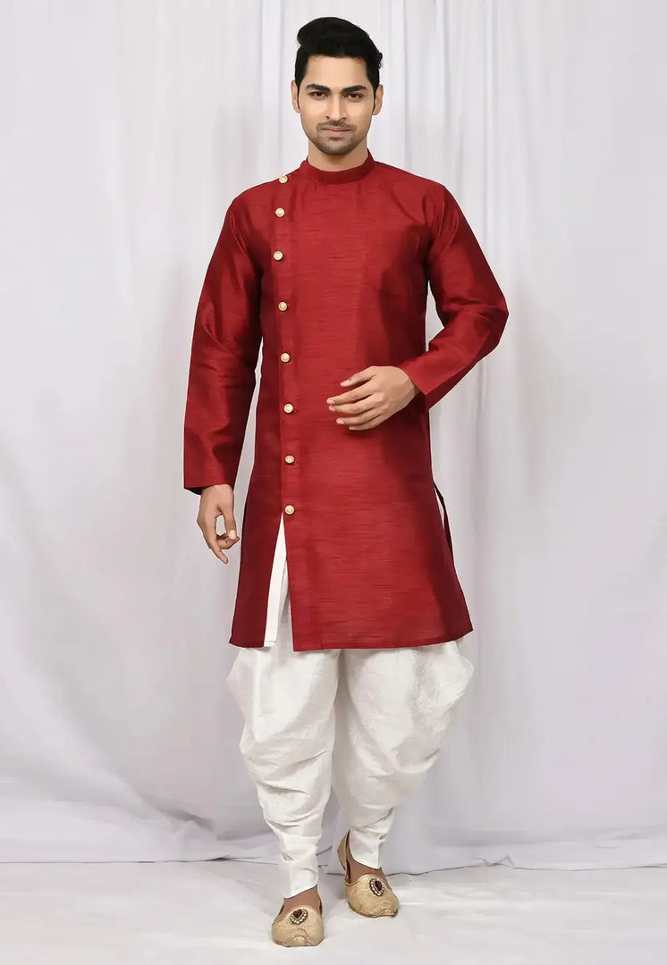 Maroon Art Silk Indo Western Suit