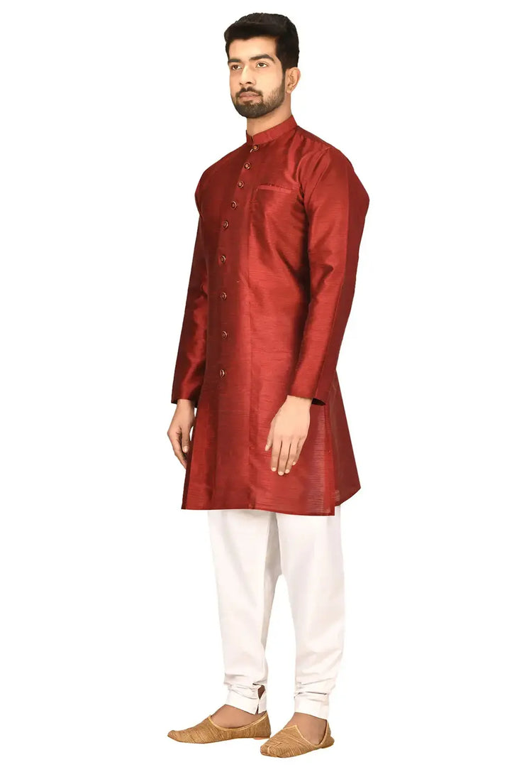 Maroon Art Silk Indo Western Suit