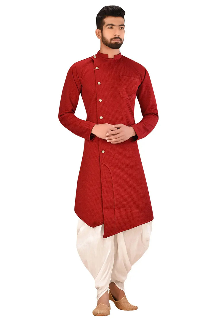 Maroon Art Silk Indo Western Suit