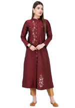 Load image into Gallery viewer, Maroon Art Silk Kurta Set With Pent
