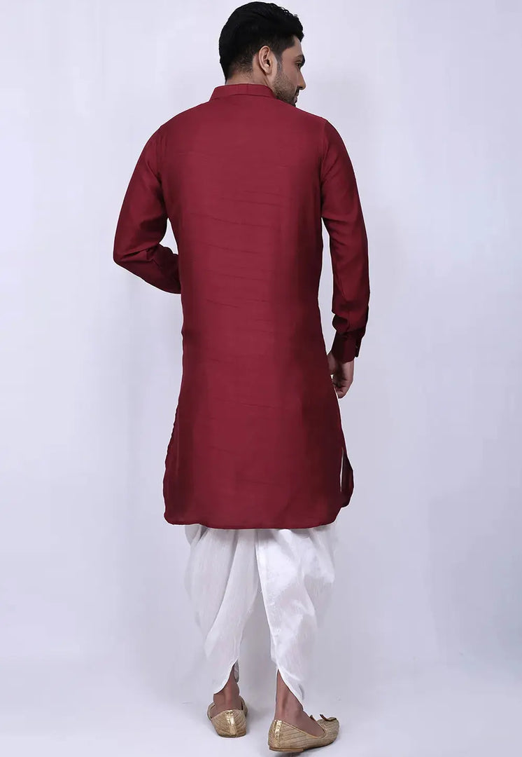 Maroon Art Silk Pathani Suit