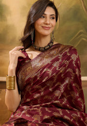 Maroon Banarasi Jacquard Saree