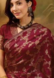 Maroon Banarasi Jacquard Saree