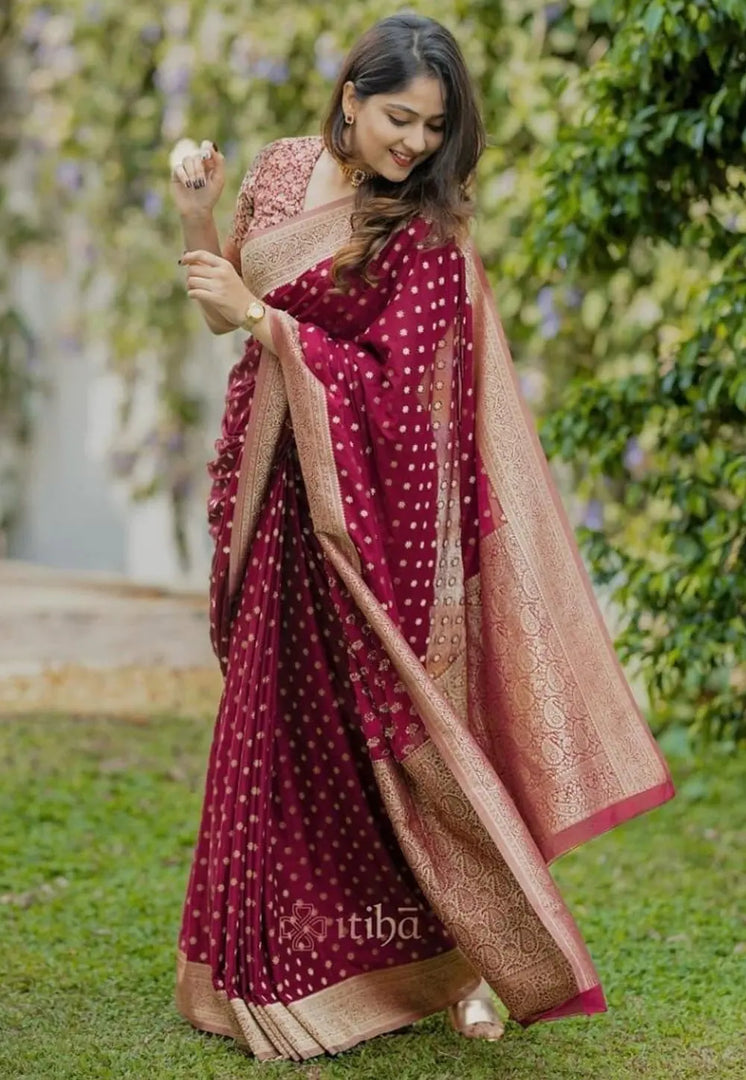 Maroon Banarasi Silk Saree