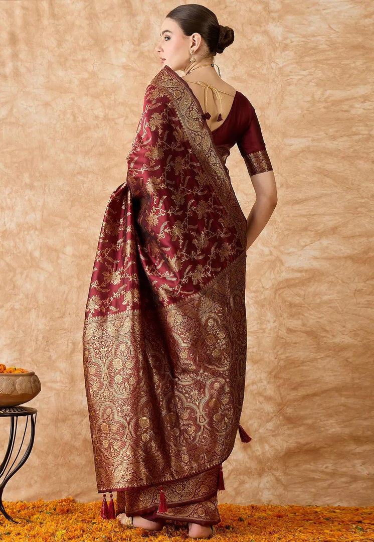 Maroon Banarasi Silk Saree