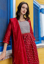 Load image into Gallery viewer, Maroon Chanderi Readymade Pant Style Suit
