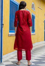 Load image into Gallery viewer, Maroon Chanderi Readymade Pant Style Suit
