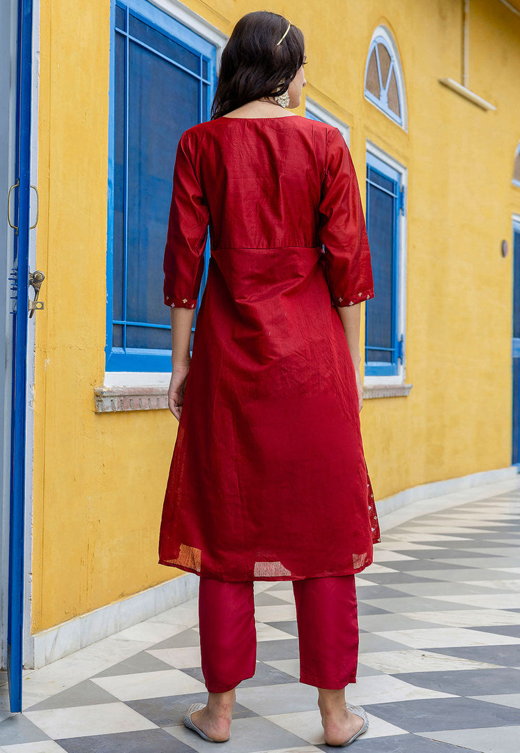 Maroon Chanderi Readymade Pant Style Suit