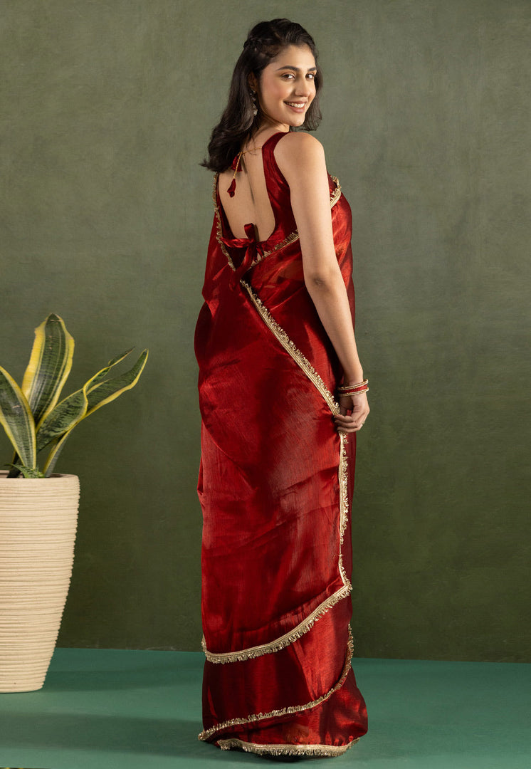 Maroon Chiffon Lehenga Saree