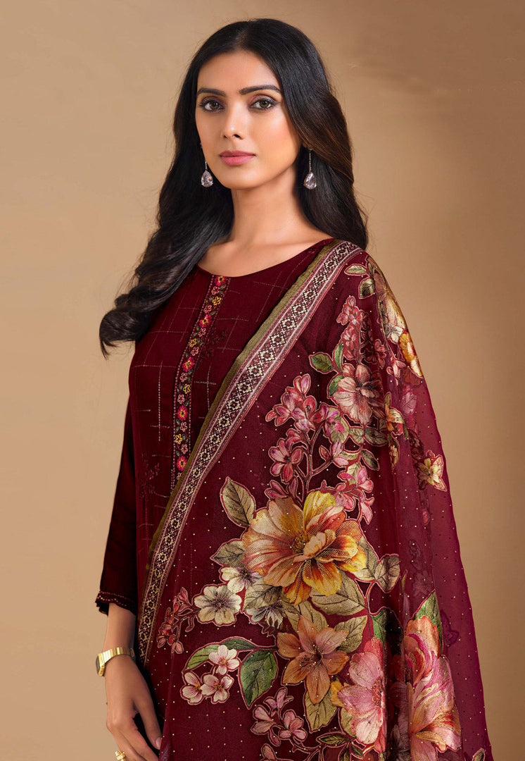 Maroon Chinon Chiffon Pakistani Suit