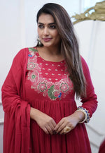 Load image into Gallery viewer, Maroon Chinon Readymade Anarkali Suit
