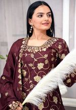 Load image into Gallery viewer, Maroon Chinon Readymade Palazzo Suit
