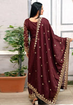 Load image into Gallery viewer, Maroon Chinon Readymade Palazzo Suit
