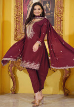 Load image into Gallery viewer, Maroon Chinon Readymade Patiala Suit
