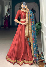 Load image into Gallery viewer, Maroon Chinon Silk Lehenga Choli
