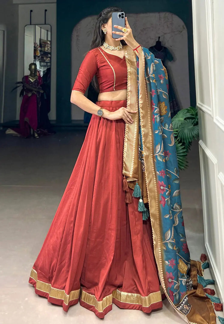 Maroon Chinon Silk Lehenga Choli