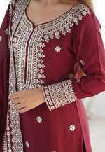 Load image into Gallery viewer, Maroon Chinon Silk Readymade Gharara Suit
