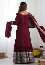 Load image into Gallery viewer, Maroon Chinon Silk Readymade Gharara Suit
