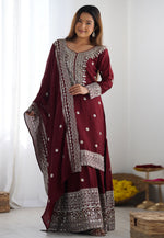 Load image into Gallery viewer, Maroon Chinon Silk Readymade Gharara Suit

